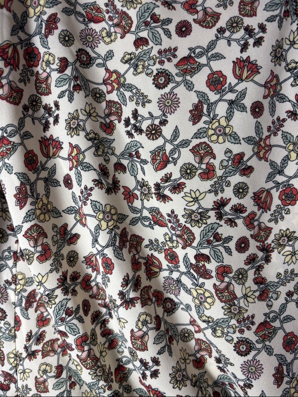 Max Studio Cream Floral V-Neck Wrap Blouse with Brown Trim - Picture 3 of 5